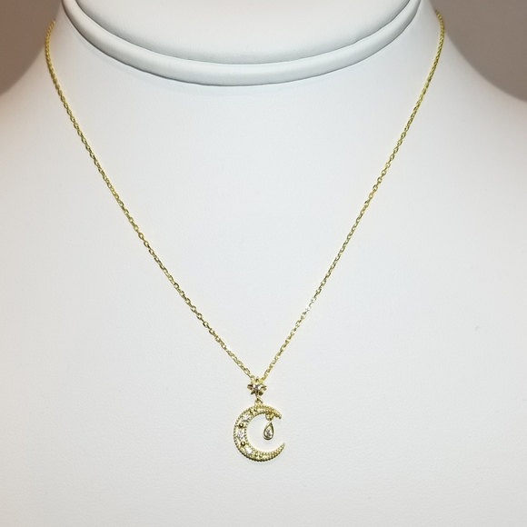 Free People Jewelry - New 925 Silver Moon Diamond Pave CZ Necklace